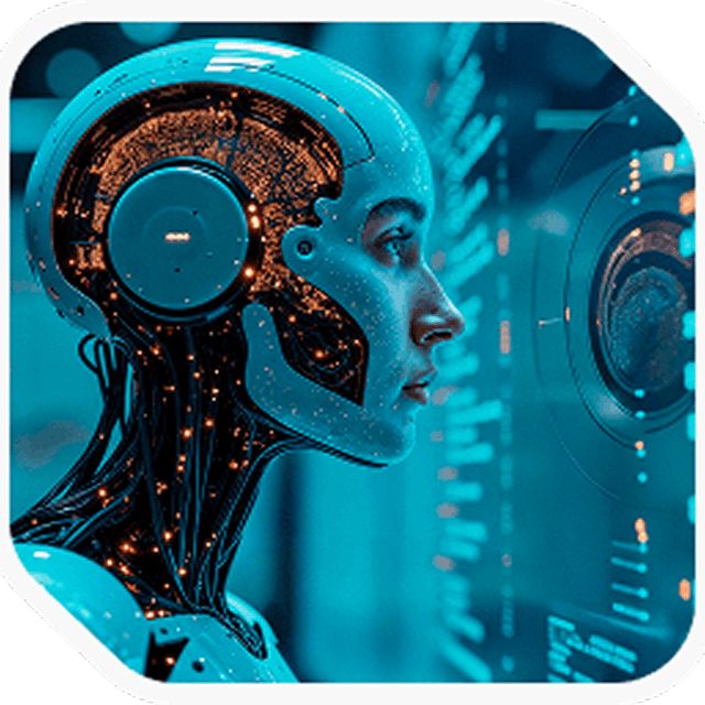 AI robot head with circuits